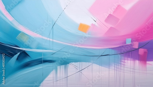 Abstract background with lines, circles, pinks, blues, soft minimal colors, abstract, ai generated, art. Based on the structure and style of an original image by Christy Mandeville