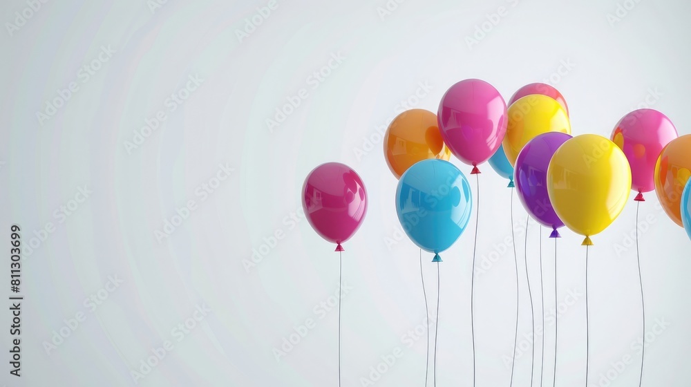 colorful balloons hanging on a white background realistic