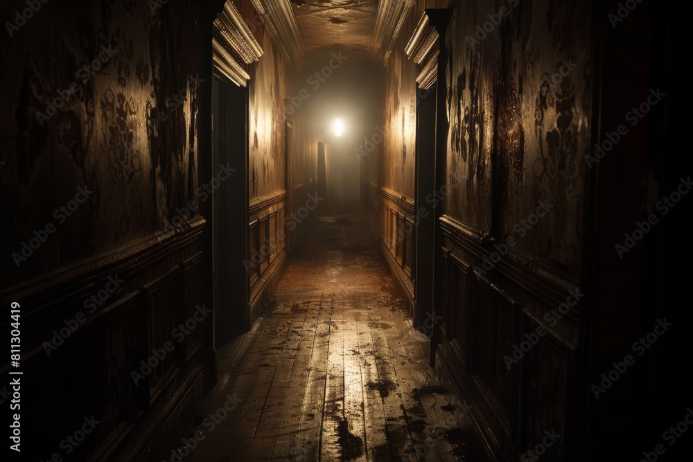 Mysterious Light Flickering in a Dark Hallway Capturing the Essence of Fear and Suspense