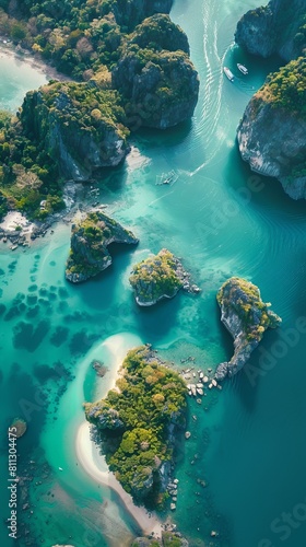 An aerial view of a beautiful island. photo