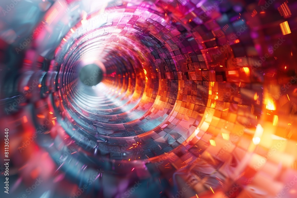 An intriguing digital art piece featuring a tunnel-like vortex with abstract patterns, creating a sensation of depth and tech-inspired fantasy An intriguing digital art piece featuring a tunnel-like vortex with abstract patterns, creating a sensation of depth and tech-inspired fantasy