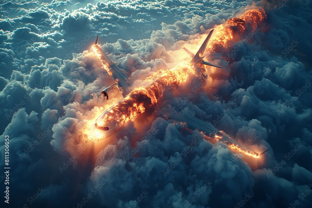 A catastrophic explosion tears through an airplane mid-air, surrounded ...