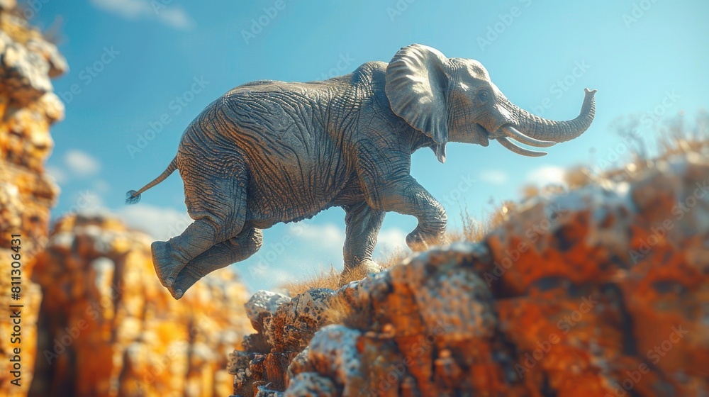Fototapeta premium illustration of an elephant jumping over a cliff