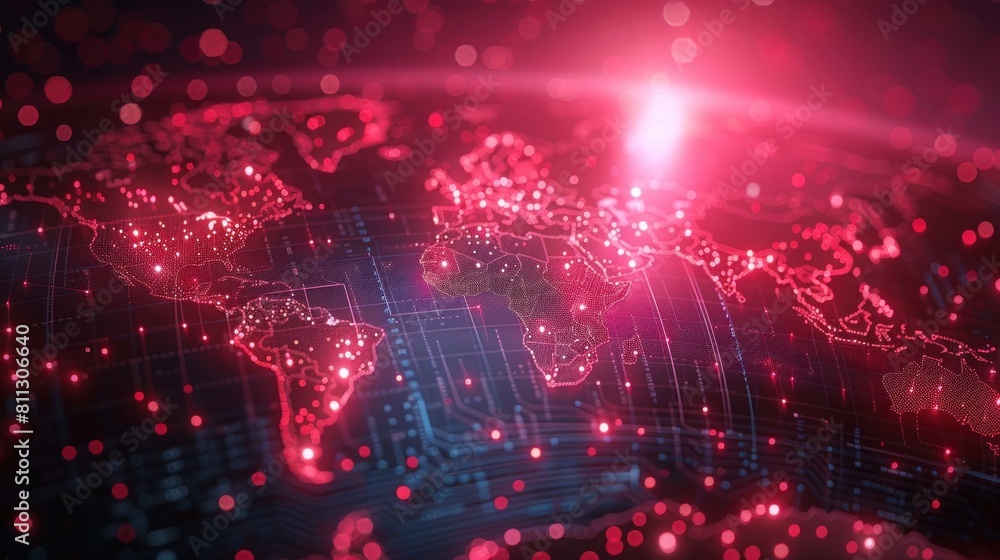 Fototapeta premium global network technology concept, dotted world map graphic with futuristic elements Abstract mashed lines and dot scale with grid line mesh World Map