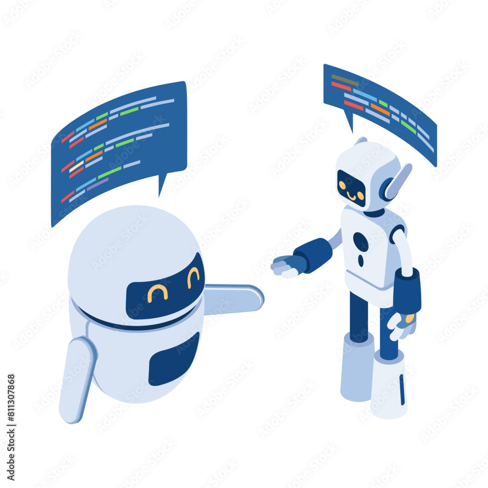 Naklejka premium Isometric Two Ai Robot Talking
