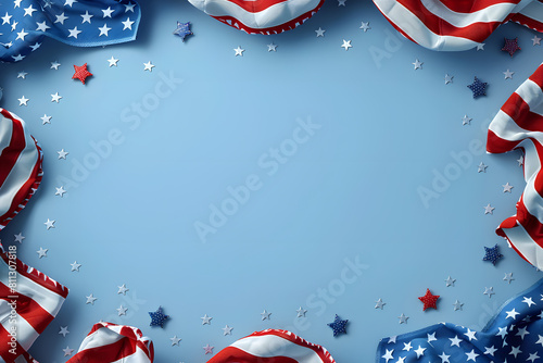 American Flag colors and fireworks mockup background with copy space . 4 July independence day concept celebration