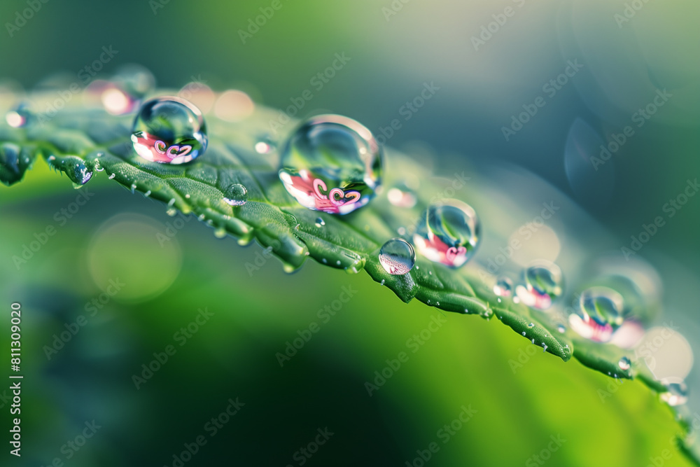 Co2 and water droplet hanging from the edge of a green leaf Co2 and water droplet hanging from the edge of a green leaf