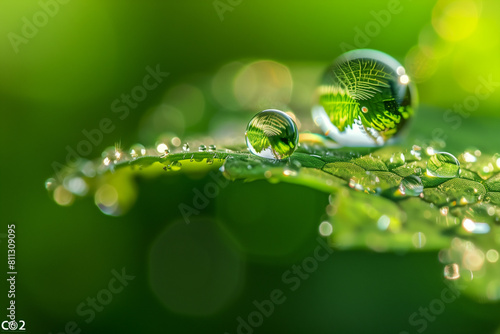Co2 and water droplet hanging from the edge of a green leaf