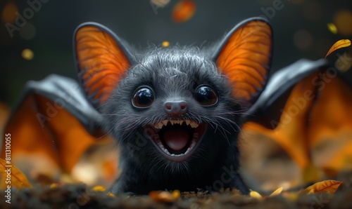 3D illustration of a bat with spread wings.