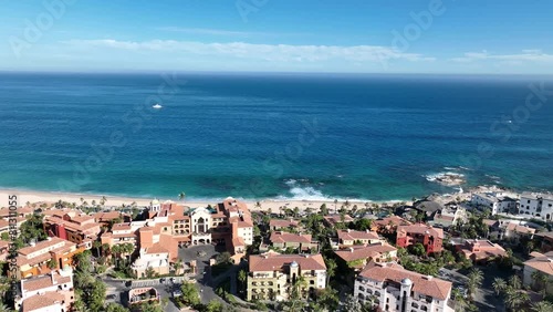 Aerial view of tropical beach with resorts in Cabo San Jose, Baja California Sur, Mexico