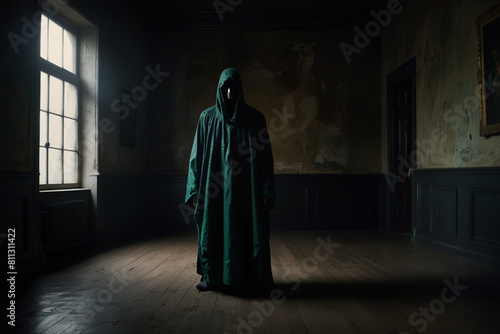 Silhouette of a mystical person in the dark