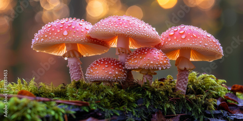 mushrooms growing on forest floor and fallen leaves