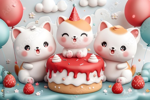 Fondo de pantalla de feliz cumpleaños con lindos gatos. Feliz cumple. Felicidades en tu cumpleaños.