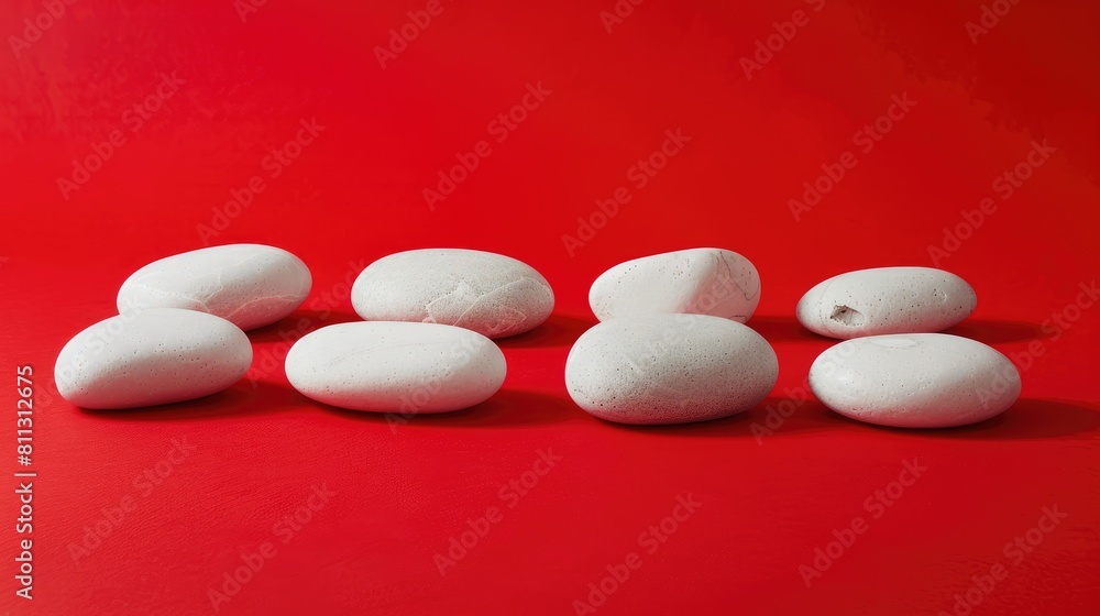Nine white stones on a red backdrop Conceptual studio photography Nine white stones on a red backdrop Conceptual studio photography