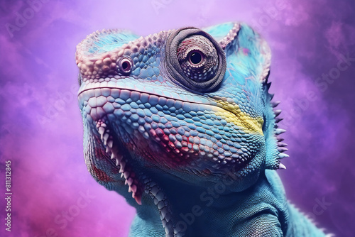 Lizard chameleon on colorful background