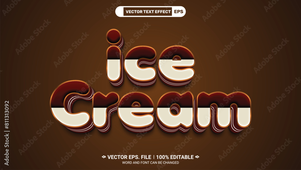 Chocolate ice cream editable 3d vector text style effect product ...