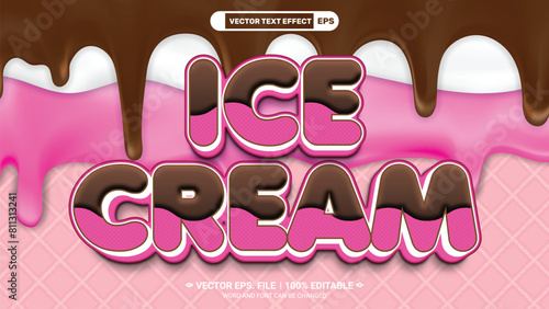 Chocolate flavor editable 3d ice cream vector text effect for product advertising template