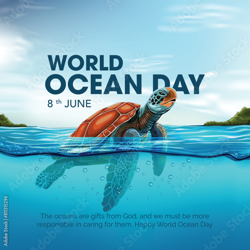 save our oceans. World oceans day design with turtle. abstract vector illustration design