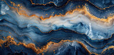 Blue and Gold agate surface with flowing patterns of gold, marble texture. Created with Ai