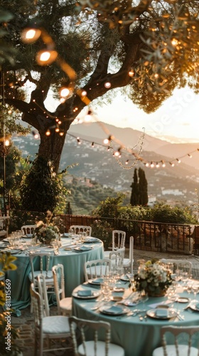 Dinner Table Set Up Under a Tree