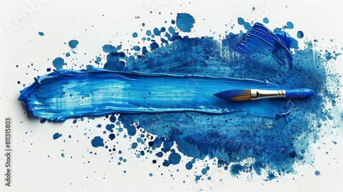 Blue Ink Splattered on White Background
