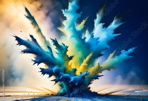 Explosion splash of colorful powder with freeze isolated on background  abstract splatter of colored dust powder.