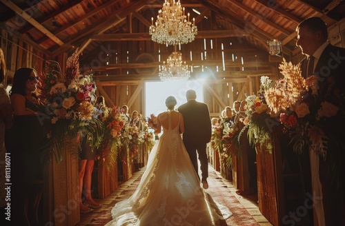 Bride and Groom Walking Down the Aisle