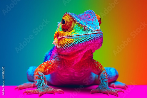 Lizard chameleon on colorful background photo
