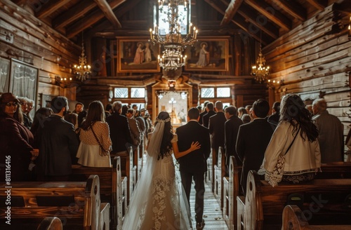 Bride and Groom Walking Down the Aisle of a Church