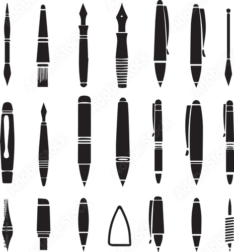 Pen Icon set black silhouette vector