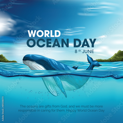 save our oceans. World oceans day design with Whale. abstract vector illustration design