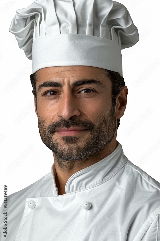 A confident and positive chef in a restaurant kitchen, wearing a uniform and hat. A confident and positive chef in a restaurant kitchen, wearing a uniform and hat.