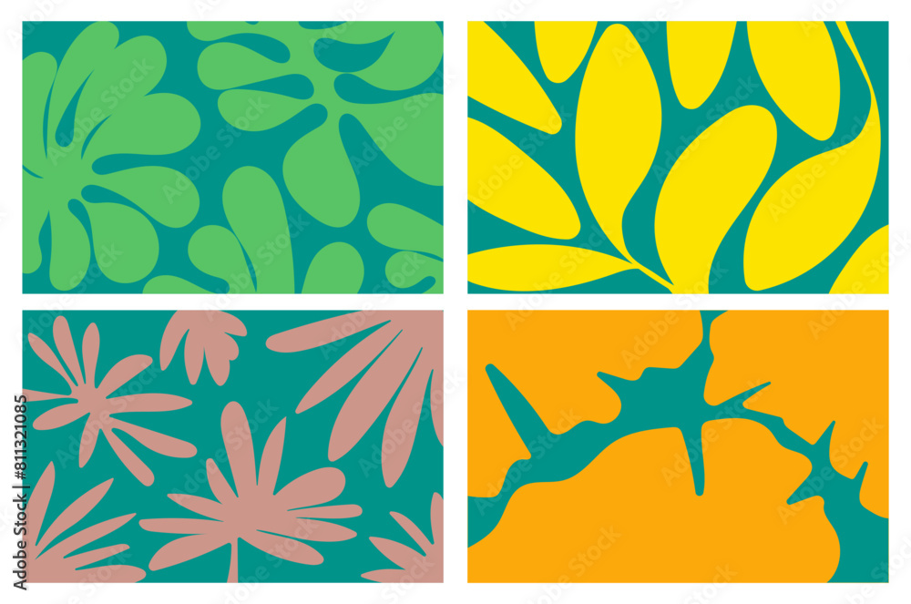 Set Summer vibes Vibrant Floral Abstract Wallpaper background flat design vintage colors