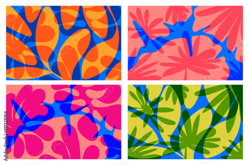 Set Summer vibes Vibrant Floral Abstract Wallpaper background flat design colorful primary colors photo