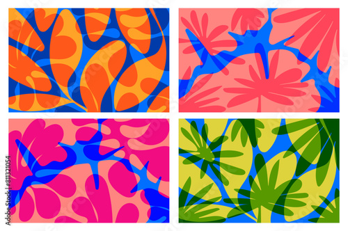 Set Summer vibes Vibrant Floral Abstract Wallpaper background flat design colorful primary colors