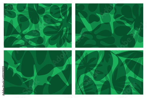 Set Summer vibes Vibrant Floral Abstract Wallpaper background flat design green peaceful color