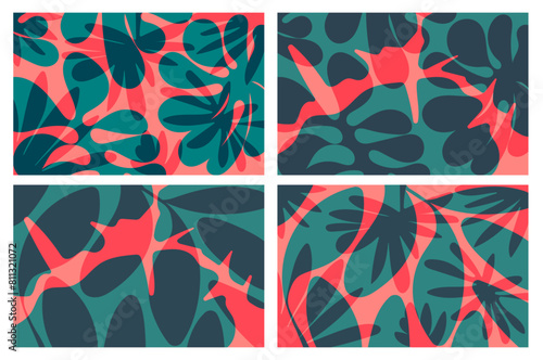 Set Summer vibes Vibrant Floral Abstract Wallpaper background flat design vintage fun colors