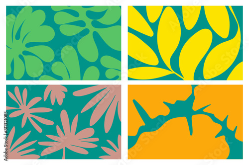 Set Summer vibes Vibrant Floral Abstract Wallpaper background flat design vintage colors