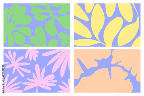 Set Summer vibes Vibrant Floral Abstract Wallpaper background flat design pastel tones