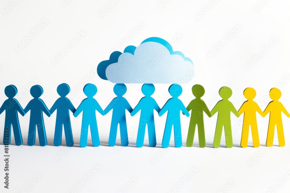 Fototapeta premium Teamwork in digital cloud environment leverages virtual work coordination with KPI remote work to cloud application use.