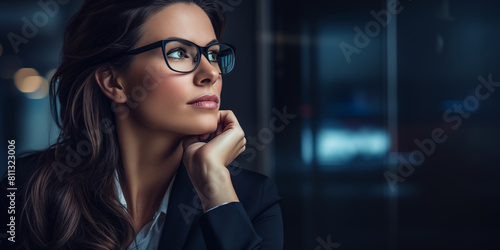 Businesswoman with glasses thinking