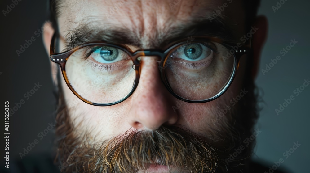 Captivating portrait of a bearded man in eyeglasses, with a hint of curiosity in his gaze Captivating portrait of a bearded man in eyeglasses, with a hint of curiosity in his gaze