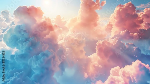 Amazing view of the sky with a lot of pink and blue clouds. photo
