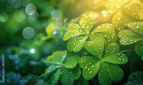 Shimmering Dew on Shamrock Leaves - Essence of Spring's Luck