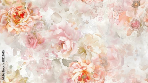 A delicate watercolor background featuring soft pink roses and subtle splashes of color, ideal for elegant designs and decor.