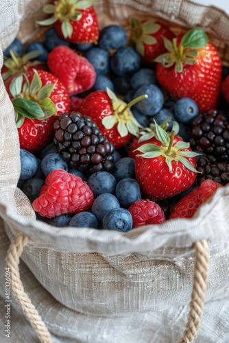 close up of berries in burlap. Selective focus