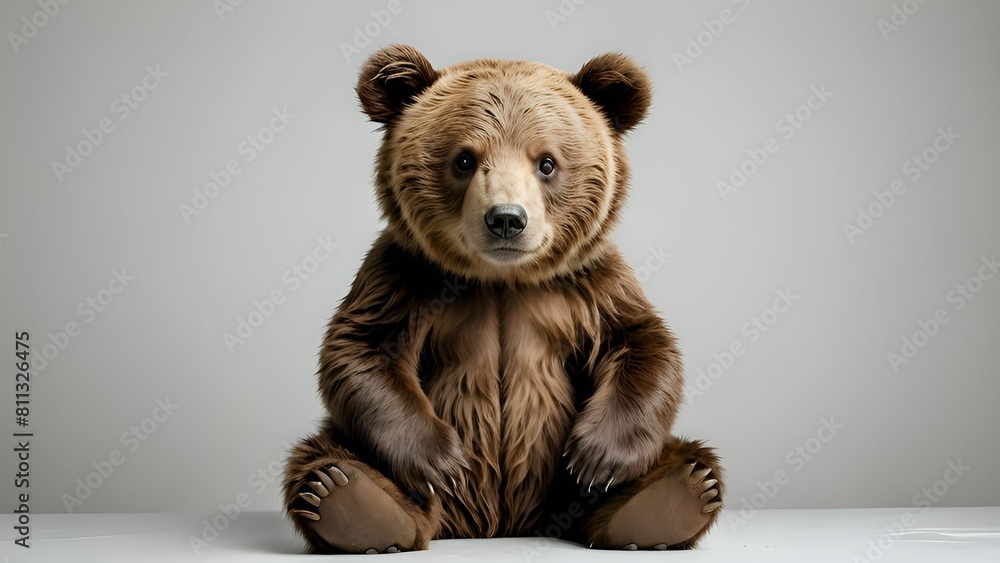 A brown bear sitting on a white surface A brown bear sitting on a white surface