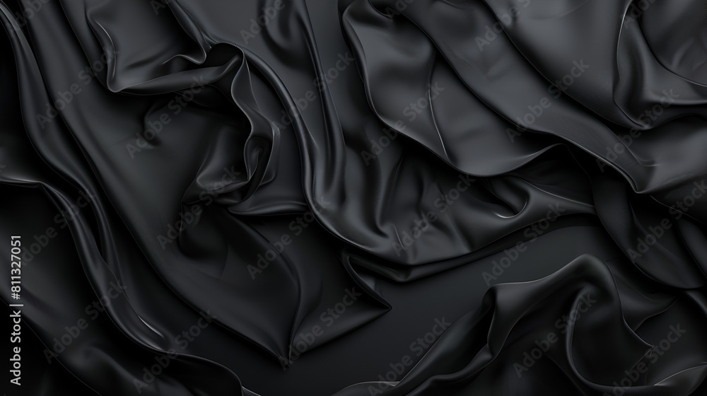Fototapeta premium fondo con tela negra en movimiento simulando olas y dinamismo tela de seda elegante y sobrio textil brillante plantilla de lujo para diseño o decoración y moda