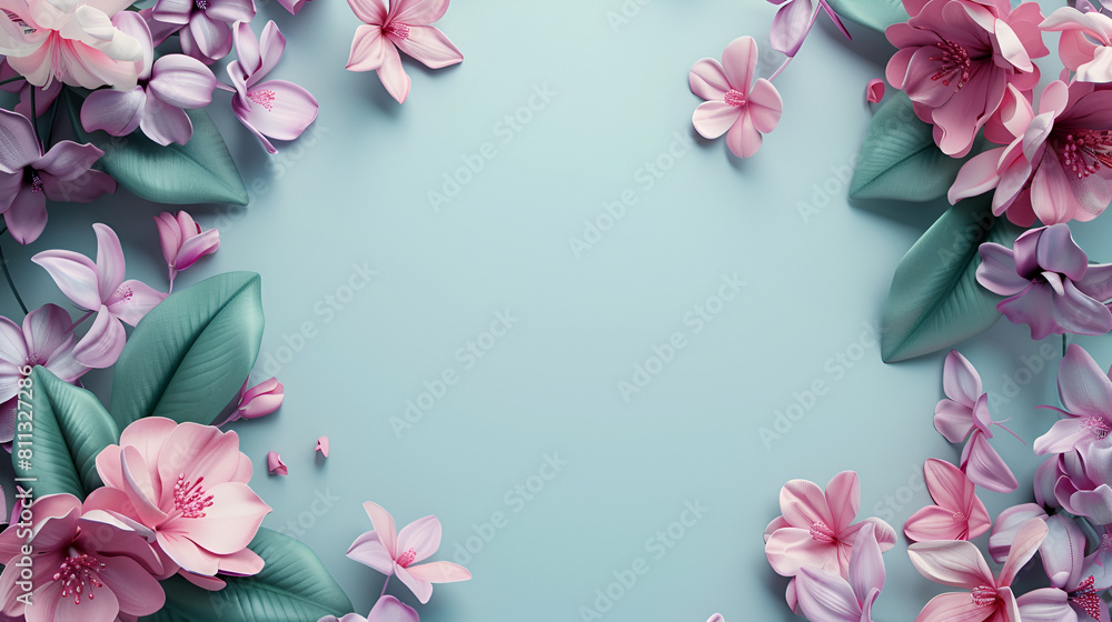 marco de flores para invitación digital para diseño o decoración fondo azul con flores y con espacio para copiar fondo romántico primaveral marco de flores para invitación digital para diseño o decoración fondo azul con flores y con espacio para copiar fondo romántico primaveral