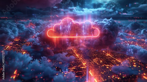 cloud data technology illustration neon color